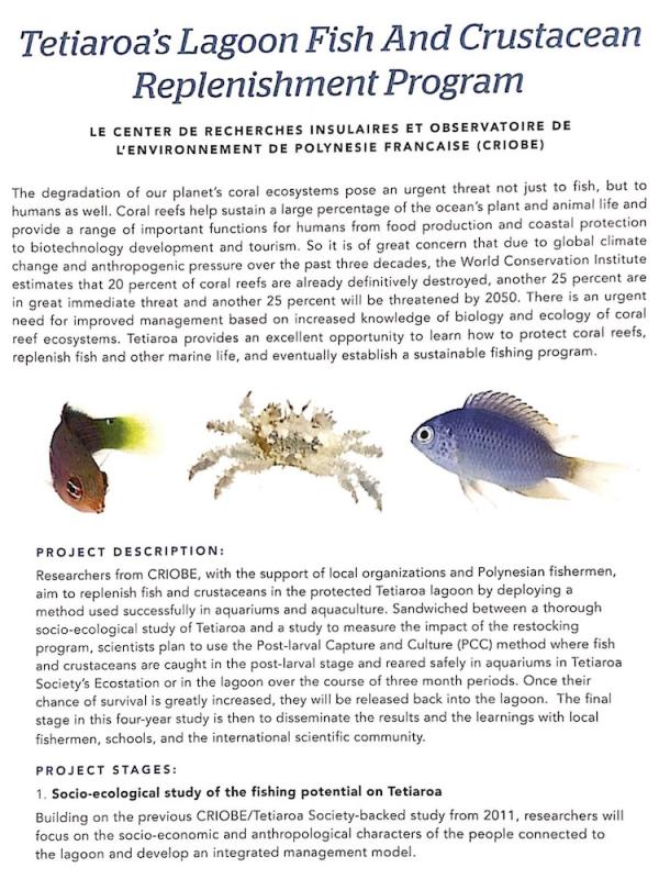 read the pdf: Tetiaroa's Lagoon fish and crustacean replenishment program