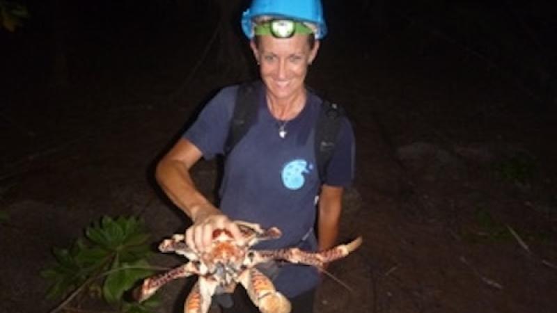 Cecile with a large coconut crab