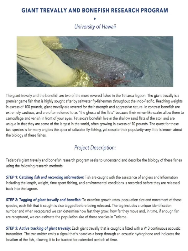 read the pdf: Giant trevally and bonefish research program