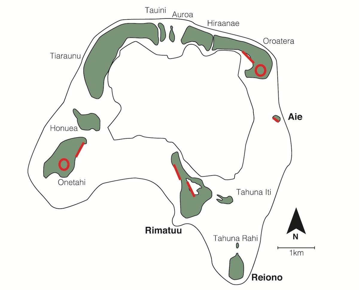 Map of Tetiaros showing location of transects