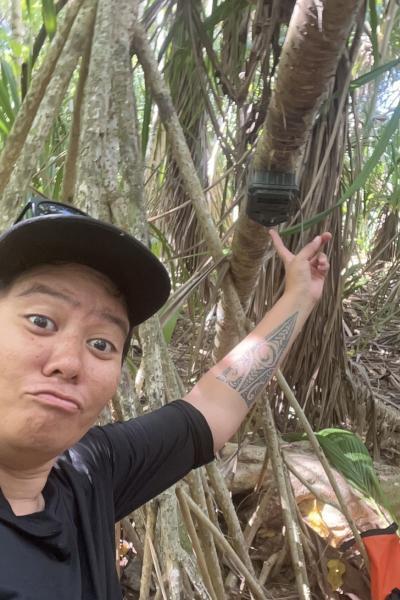 A field outing on Ahuroa for deploying cameras as part of the rat eradication program