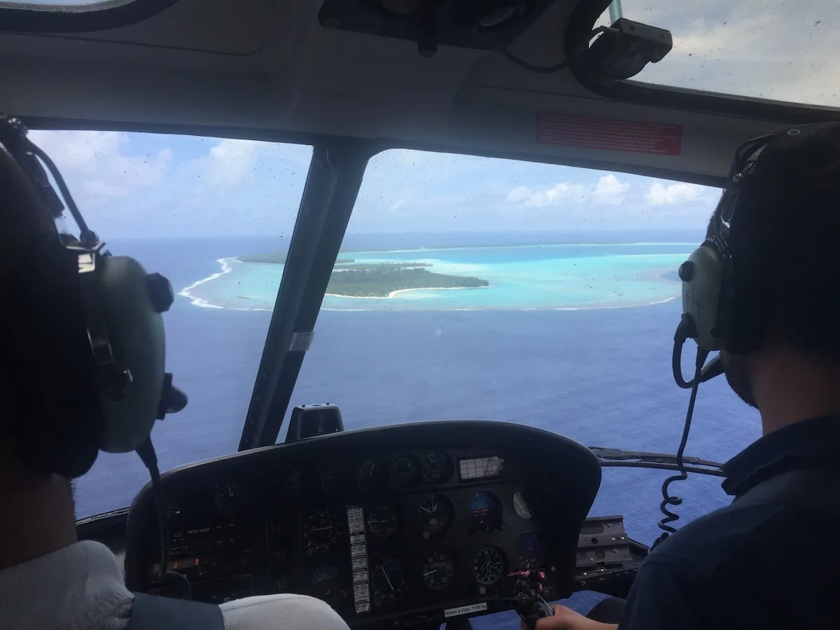 air tetiaroa flying over the atoll